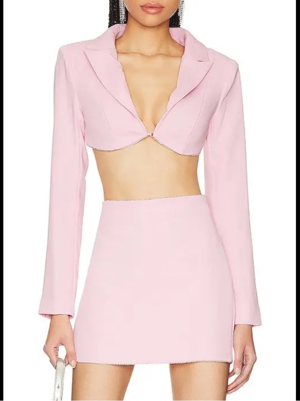 NWT LOVERS AND FRIENDS Tia Embellished Cropped Blazer and Skirt Set Pink